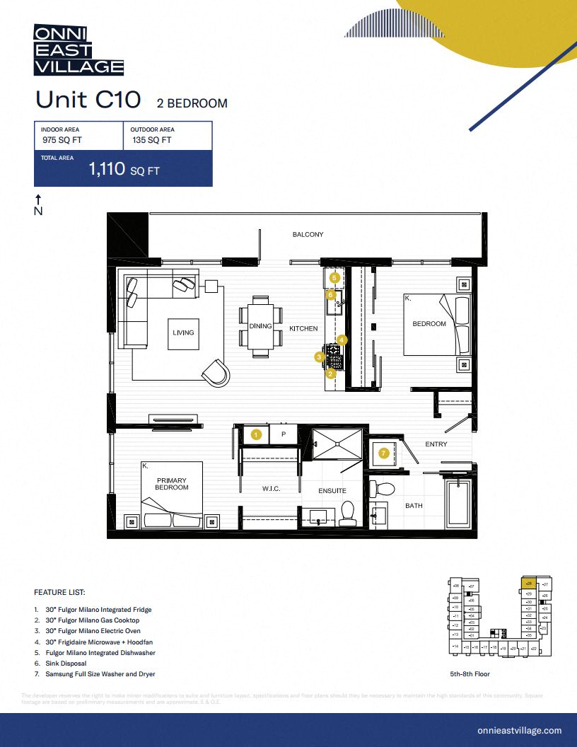 Floor plan for 2 beds, 2 baths, 975 sqft